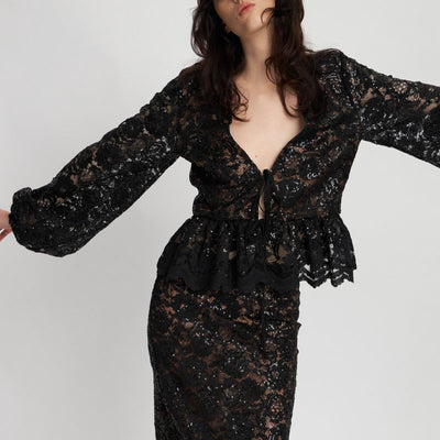 STELLA NOVA Lace Sequins Blouse in Black