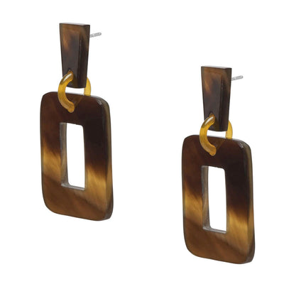 BRANCH JEWELLERY Large Rectangular Horn Earrings in Brown Natural