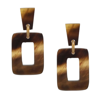 BRANCH JEWELLERY Large Rectangular Horn Earrings in Brown Natural