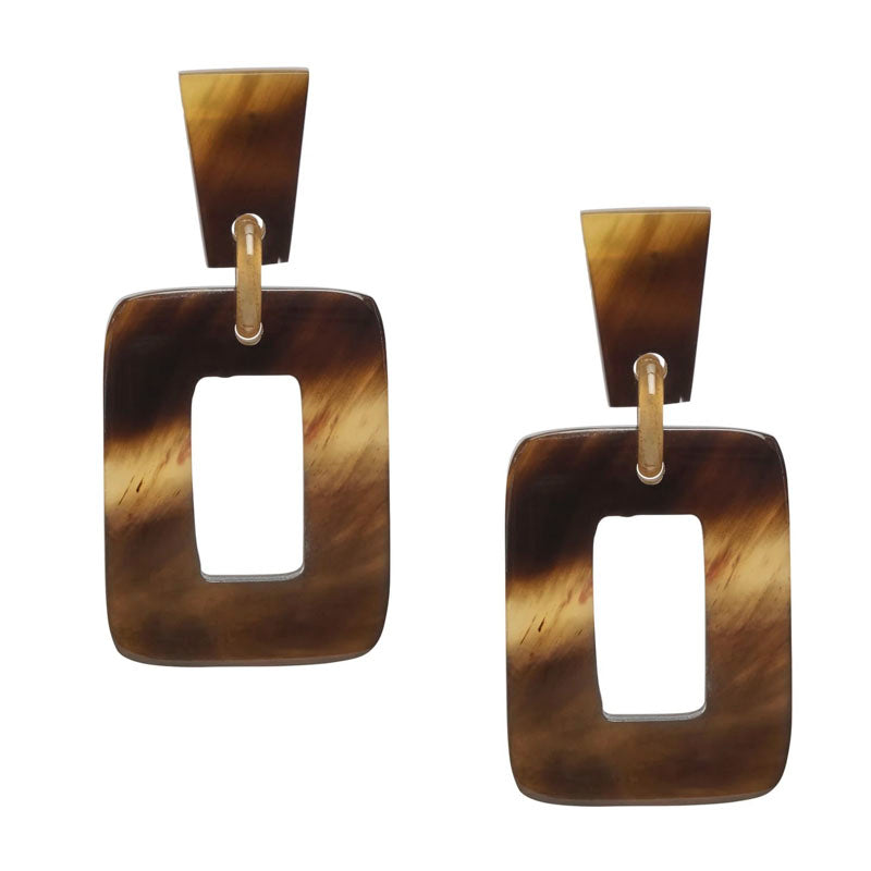 Large Rectangular Horn Earrings in Brown Natural