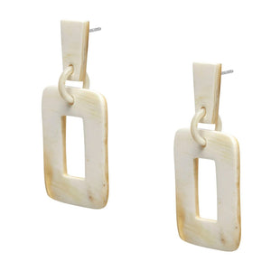 Large Rectangular Horn Earrings in White Natural