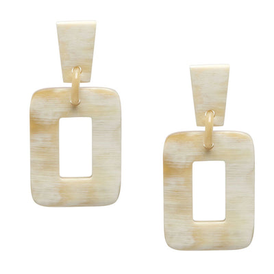 BRANCH JEWELLERY Horn Rectangle Drop Earrings in White/Natural