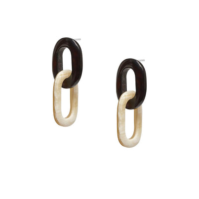 White Lacquered and Black Buffalo Horn Oval Link Earrings