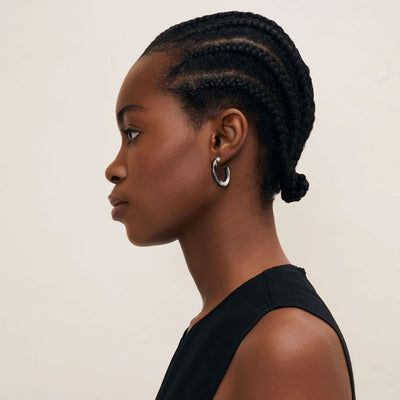 BRANCH JEWELLERY Rounded Horn Hoop Earrings in Black Natural