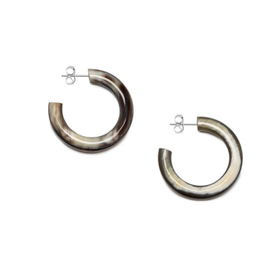 Black Natural Buffalo Horn Rounded Hoop Earrings