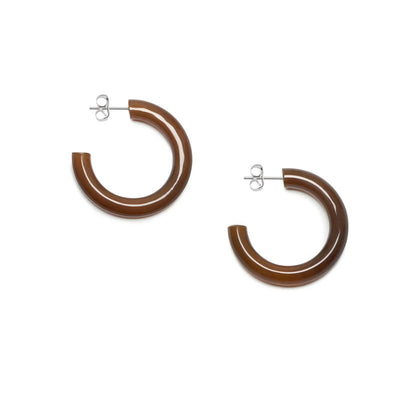 Rounded Horn Hoop Earrings in Brown Natural