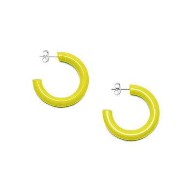 Lime Green Lacquered Buffalo Horn Rounded Hoop Earrings