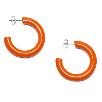 Orange Lacquered Buffalo Horn Rounded Hoop Earrings