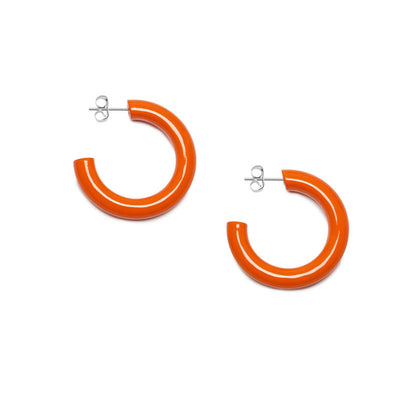 Orange Lacquered Buffalo Horn Rounded Hoop Earrings