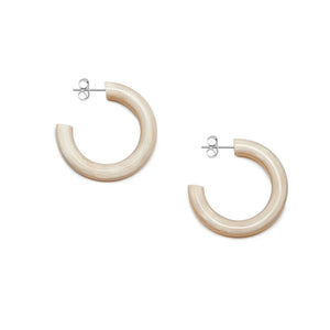 White Natural Buffalo Horn Rounded Hoop Earrings