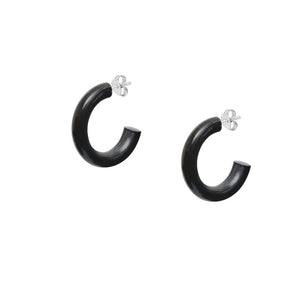 Black Natural Small Rounded Hoop Horn Earrings