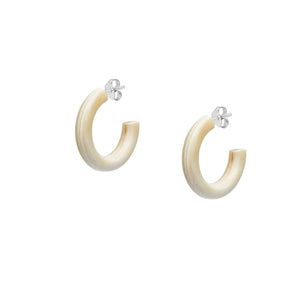 White Natural Small Rounded Hoop Horn Earrings