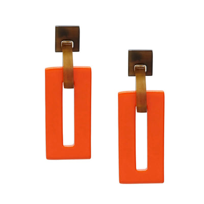 Orange and Brown Rectangle Link Horn Earrings