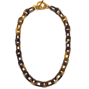 Small Oval Link Horn Necklace in Brown Natural