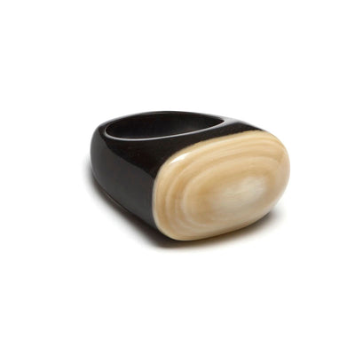 BRANCH JEWELLERY Black and White Natural Oval Horn Ring