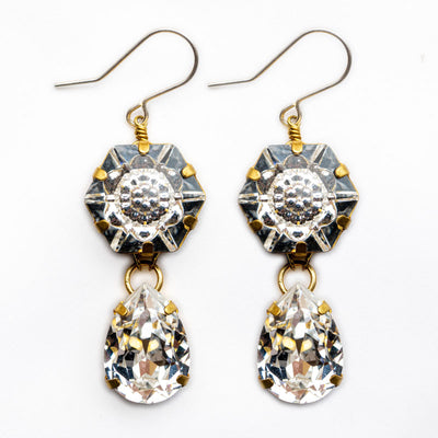 Large Bling Hexagon & Teardrop Earrings in Crystal