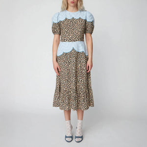 Leopard Midi Dress with Embroidery in Leopard