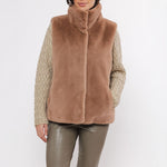 Lison Short Faux Fur Gilet in Twig