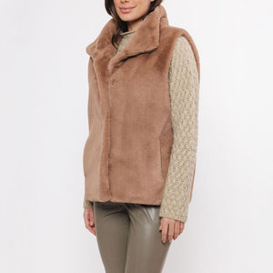 Lison Short Faux Fur Gilet in Twig