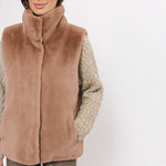 Lison Short Faux Fur Gilet in Twig