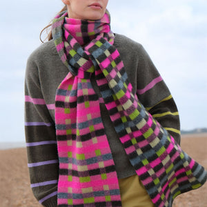 Long Brushed Intarsia Scarf in Cochineal