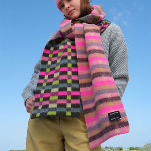 Long Brushed Intarsia Scarf in Cochineal