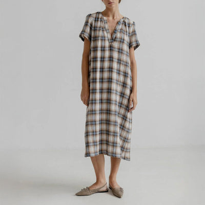 Medina Dress in Indigo Check