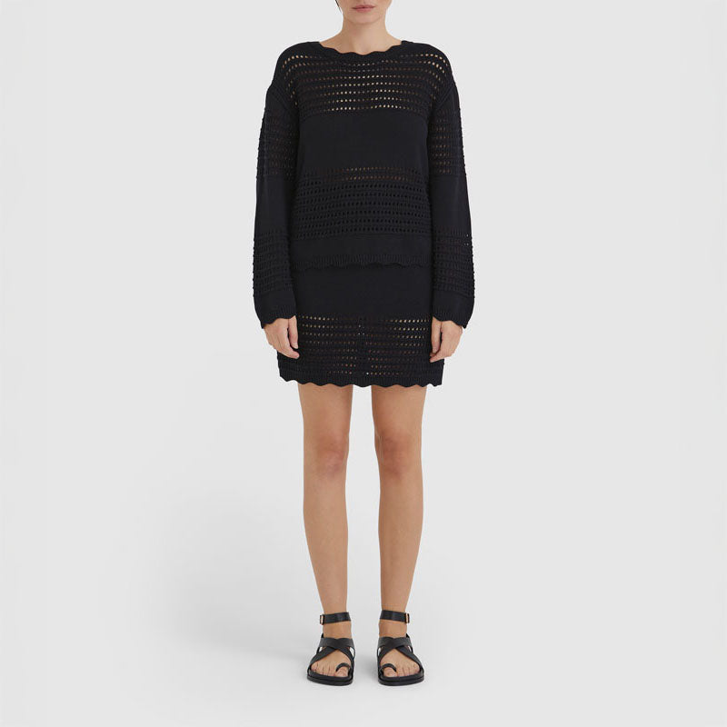 IRIS & WOOL Margot Crochet Sweater in Black