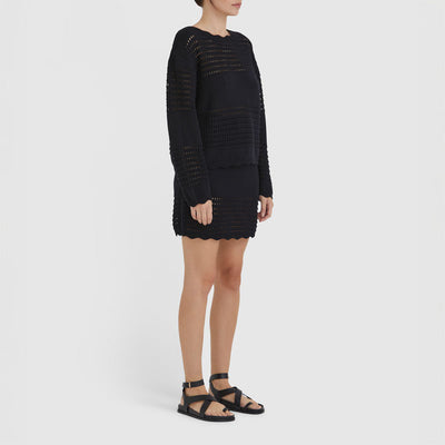 IRIS & WOOL Margot Crochet Sweater in Black