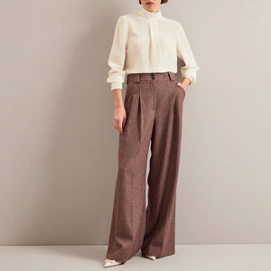 Margot Wool Blend Wide Leg Trousers in Red/Black