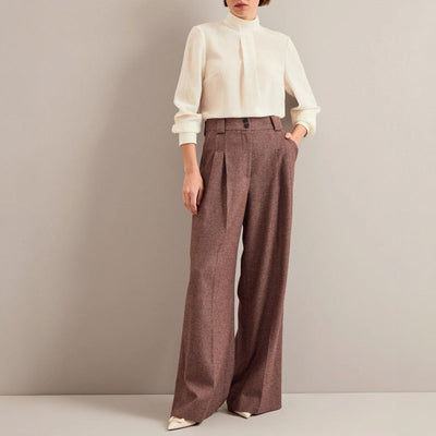 Margot Wool Blend Wide Leg Trousers in Red/Black