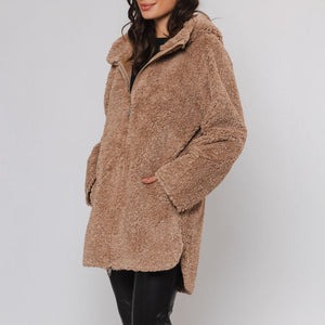 Marre Reversible Faux Suede Coat in Sand