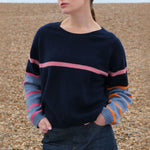 Multi Stripe Raglan Jumper in Navy/Nero