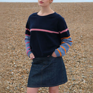 Multi Stripe Raglan Jumper in Navy/Nero