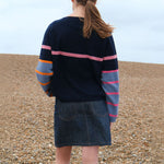 Multi Stripe Raglan Jumper in Navy/Nero