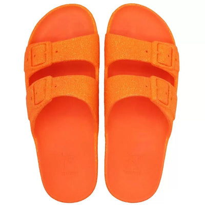 Neon Glitter Sandals in Orange Fluo