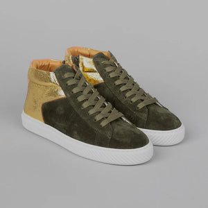 Nick Hi Top Trainers in Khaki/Gold