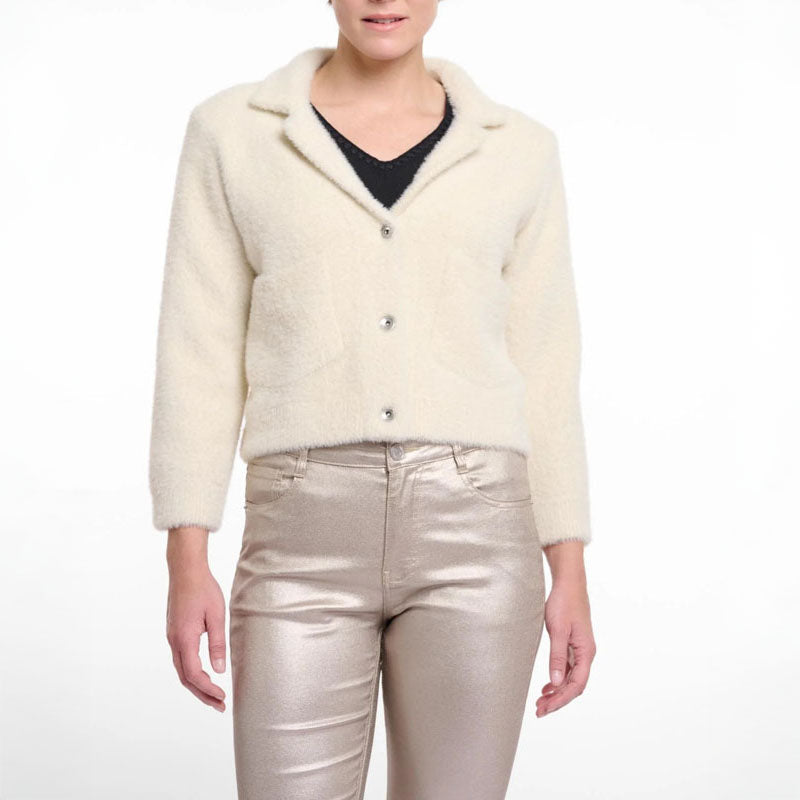 RINO & PELLE Norah Short Cardigan with Lapel Collar in Birch