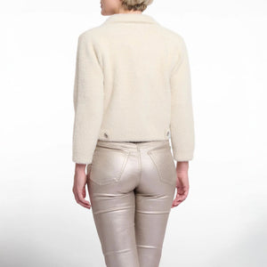 RINO & PELLE Norah Short Cardigan with Lapel Collar in Birch