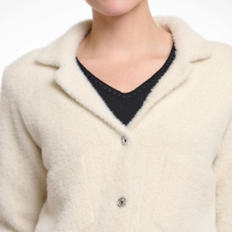 RINO & PELLE Norah Short Cardigan with Lapel Collar in Birch