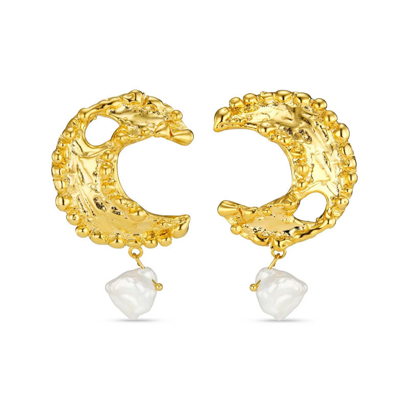 Molten Moon & Pearl Drop Statement Earring