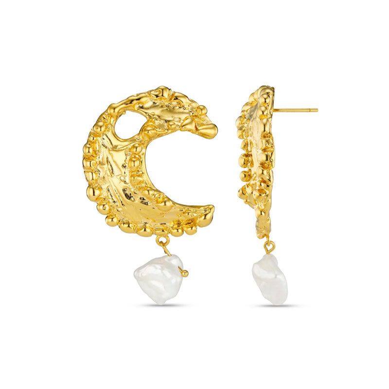 Molten Moon & Pearl Drop Statement Earring