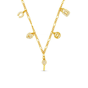 ORELIA Micro Pave Heritage Charm Necklace in Crystal