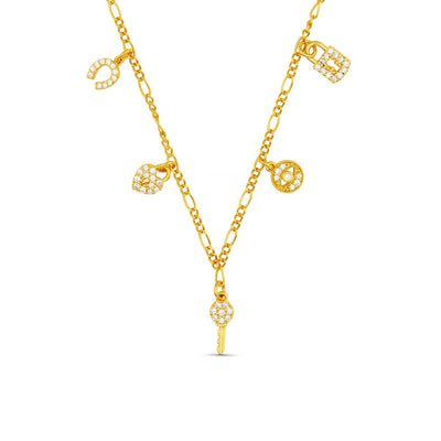 Micro Pave Heritage Charm Necklace in Crystal