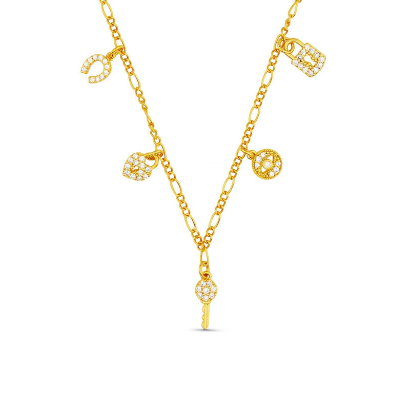 Micro Pave Heritage Charm Necklace in Crystal