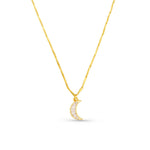 Crystal Baguette Moon Charm Necklace in Crystal