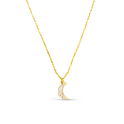 Crystal Baguette Moon Charm Necklace in Crystal