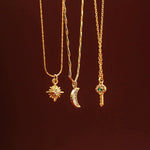 Crystal Baguette Moon Charm Necklace in Crystal