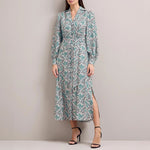 Odette Snakeskin Print Shirt Dress in Green