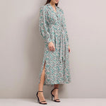 Odette Snakeskin Print Shirt Dress in Green